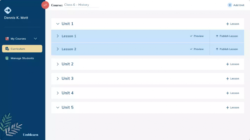 course levels of Umblearn